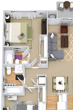 Hawthorne 3D Hawthorne 3D. 2 bedroom apartment. Kitchen with bartop open to living/dinning room. 2 full bathroom. large closets. Patio/balcony.